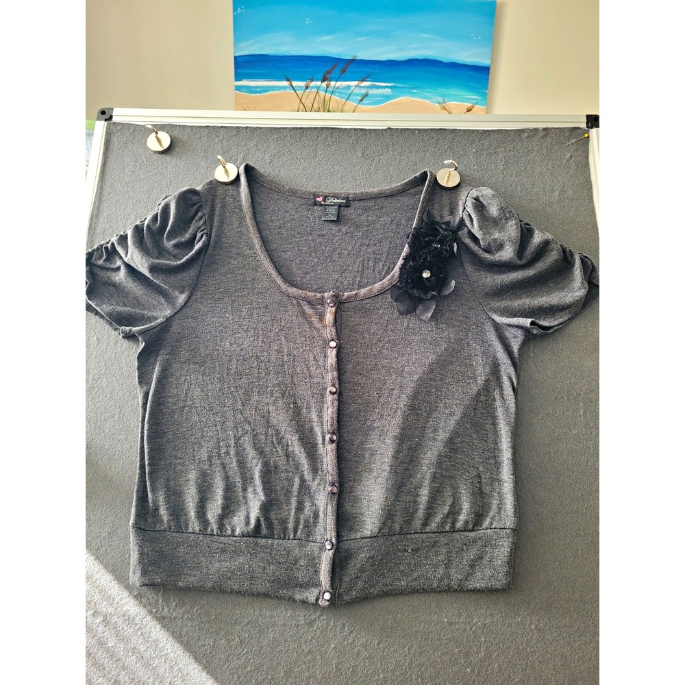 Delicious Gray Solid Knit Scoop Neck Button Front Cardigan Sweater Womens 2X
